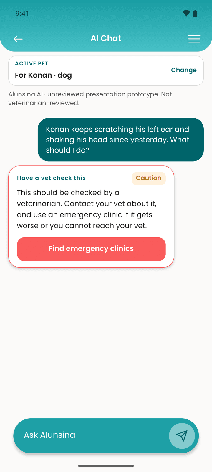 Alunsina app screen