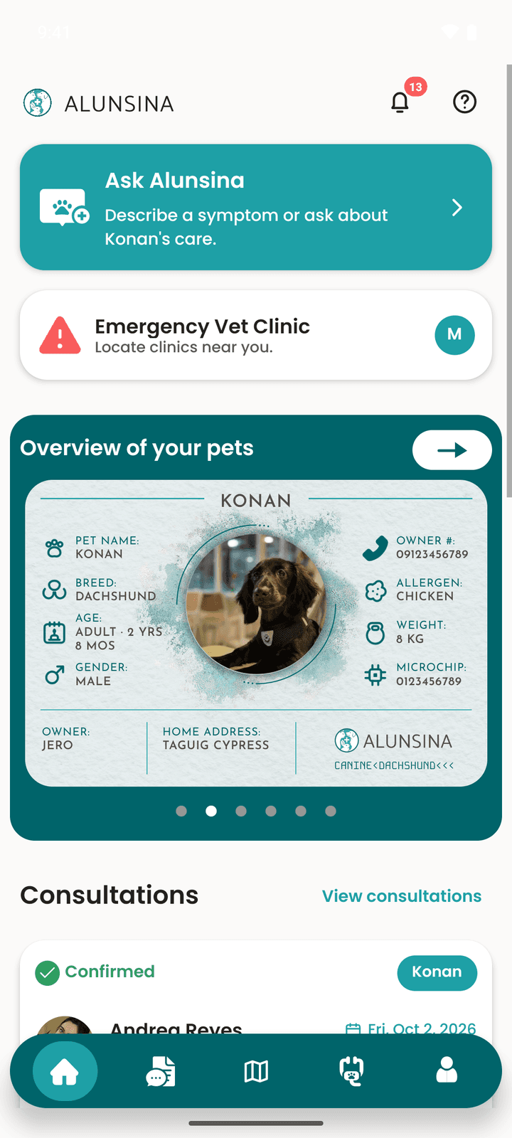 Alunsina app screen