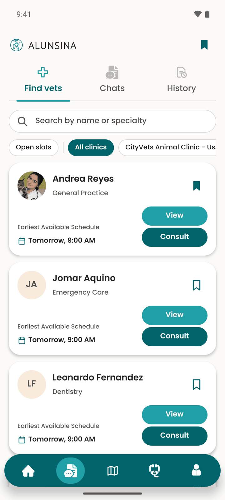 Alunsina app screen